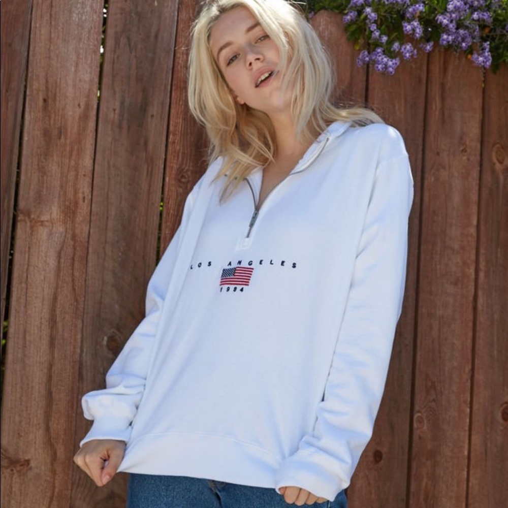 John Galt White LA 1989 Half Zip Sweatshirt